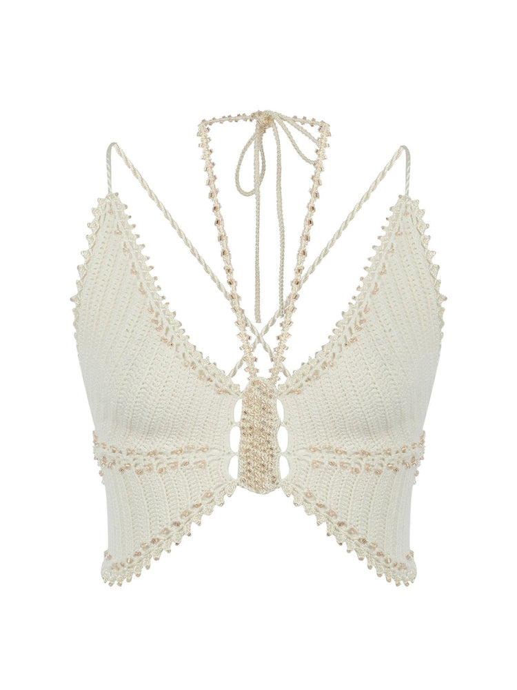 MY BEACHY SIDE Mimosa Butterfly Halter Top White