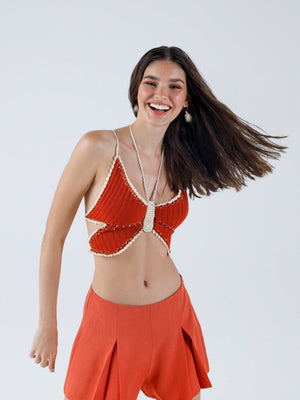 MY BEACHY SIDE Mimosa Butterfly Halter Top Red