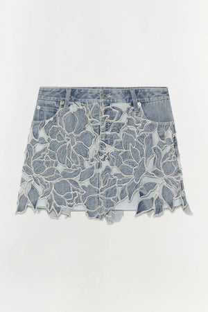 SIMKHAI Winnie Floral Denim Mini Skirt
