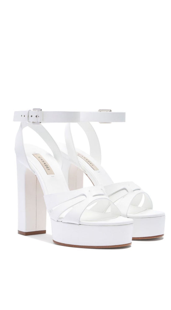 CASADEI BETTY LEATHER PLATFORM SANDALS BIANCO
