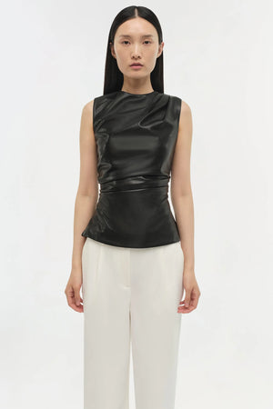 SIMKHAI Wynter Short Sleeve Draped Top - Black