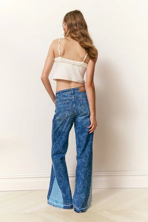 LOVESHACKFANCY Ambrina Bow Print Wide Leg Jeans