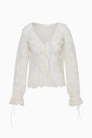 LOVESHACKFANCY Aubrenna Lace Mesh Blouse