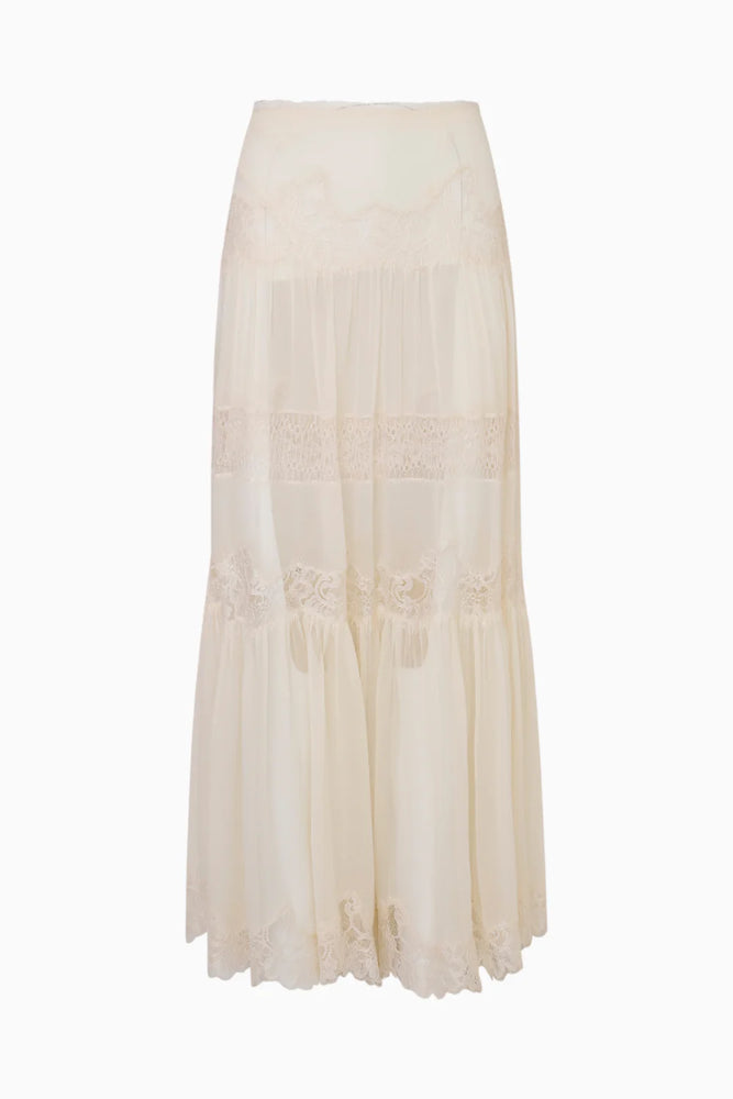 LOVESHACKFANCY Aureline Silk Lace Maxi Skirt