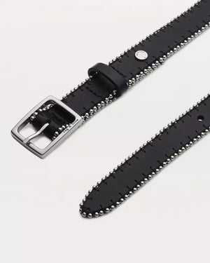 Rag & Bone Beaded Chain-Trimmed Baby Boyfriend Leather Belt in Black