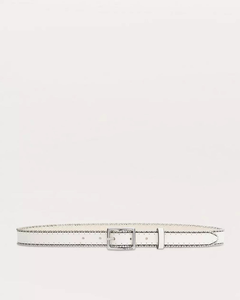 Rag & Bone Beaded Chain-Trimmed Baby Boyfriend Leather Belt in Antique white