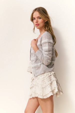 LOVESHACKFANCY Claralise Alpaca-Blend Lace Stripe Cardigan