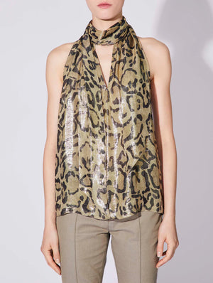 BARBARA BUI Bengal print silk and lurex pussybow top