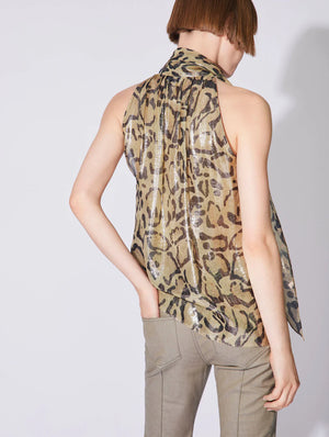 BARBARA BUI Bengal print silk and lurex pussybow top
