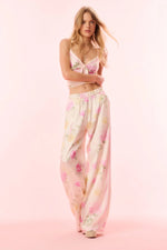 LOVESHACKFANCY Helia Satin Floral Wide Leg Pant