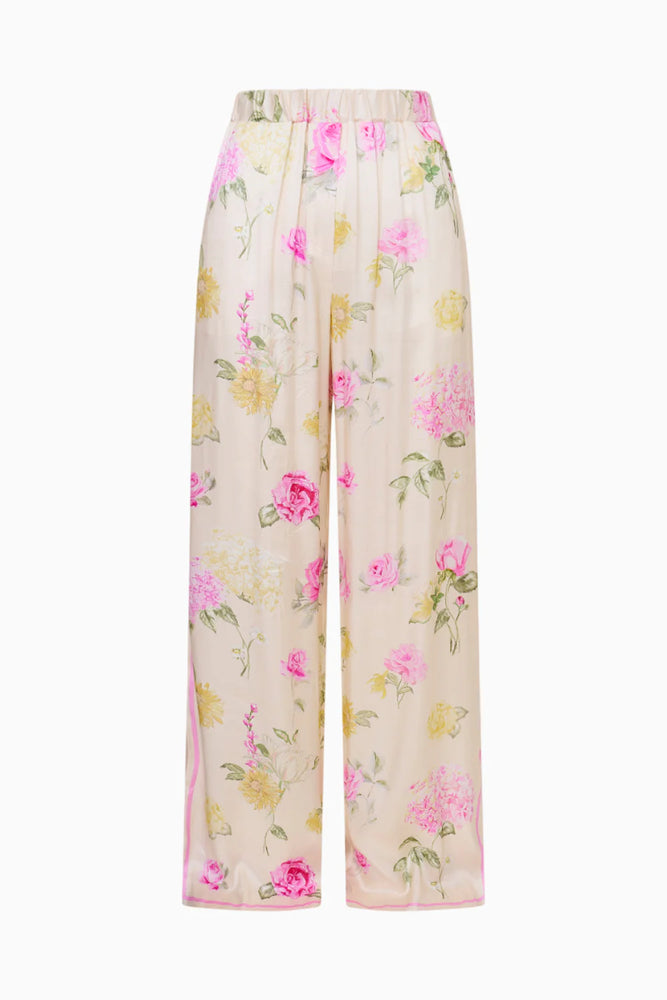 LOVESHACKFANCY Helia Satin Floral Wide Leg Pant