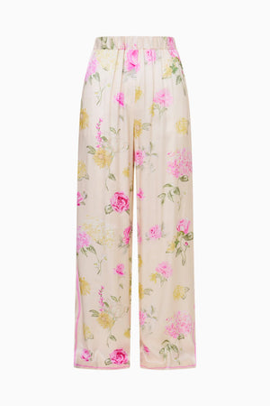 LOVESHACKFANCY Helia Satin Floral Wide Leg Pant