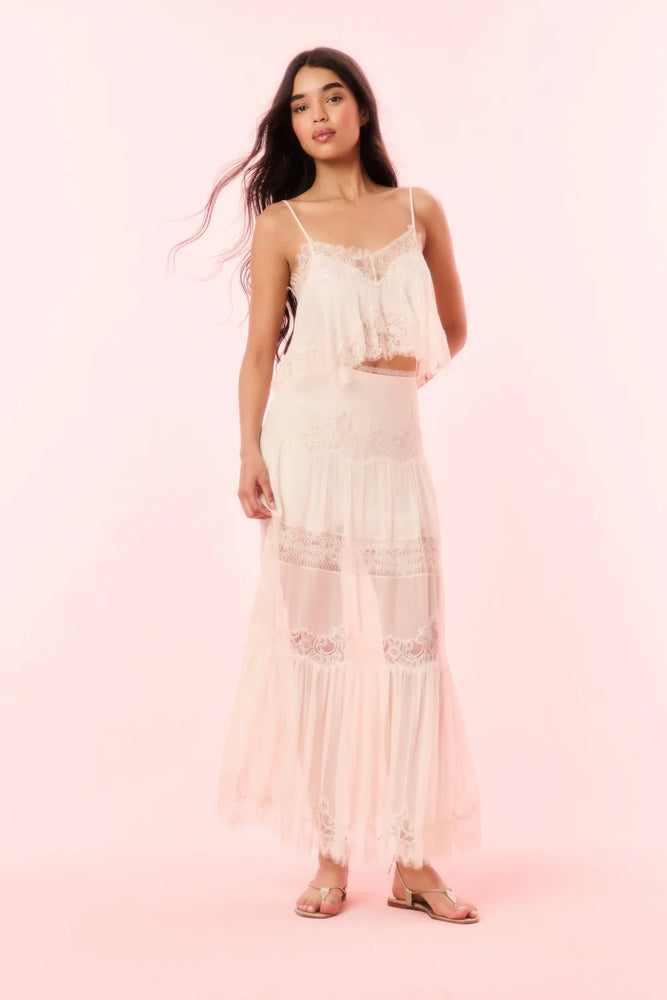 LOVESHACKFANCY Aureline Silk Lace Maxi Skirt