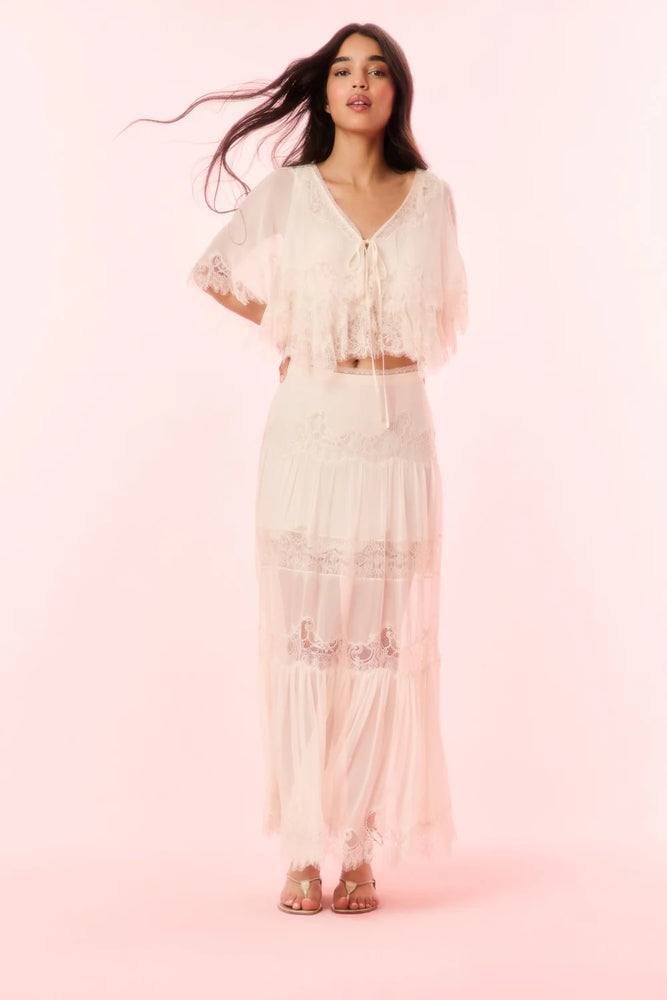 LOVESHACKFANCY Thessia Silk Lace Top