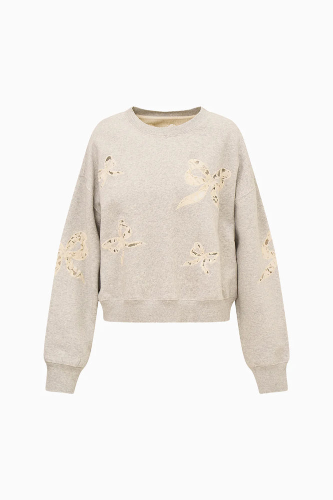 LOVESHACKFANCY Linetta Lace Bow Pullover