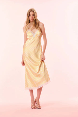LOVESHACKFANCY Manuela Satin Polkadot Maxi Slip Dress