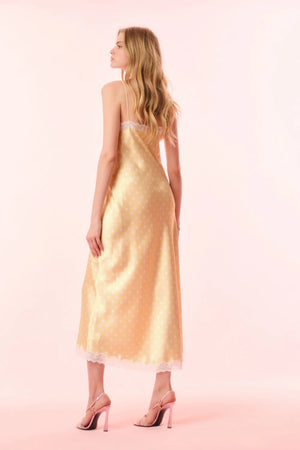 LOVESHACKFANCY Manuela Satin Polkadot Maxi Slip Dress