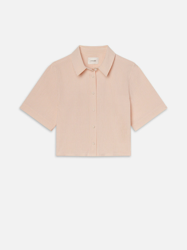 FRAME The Seersucker Cropped Shirt in Azalea Multi