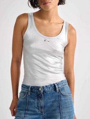 BARBARA BUI Silver metallic ribbed jersey tank top