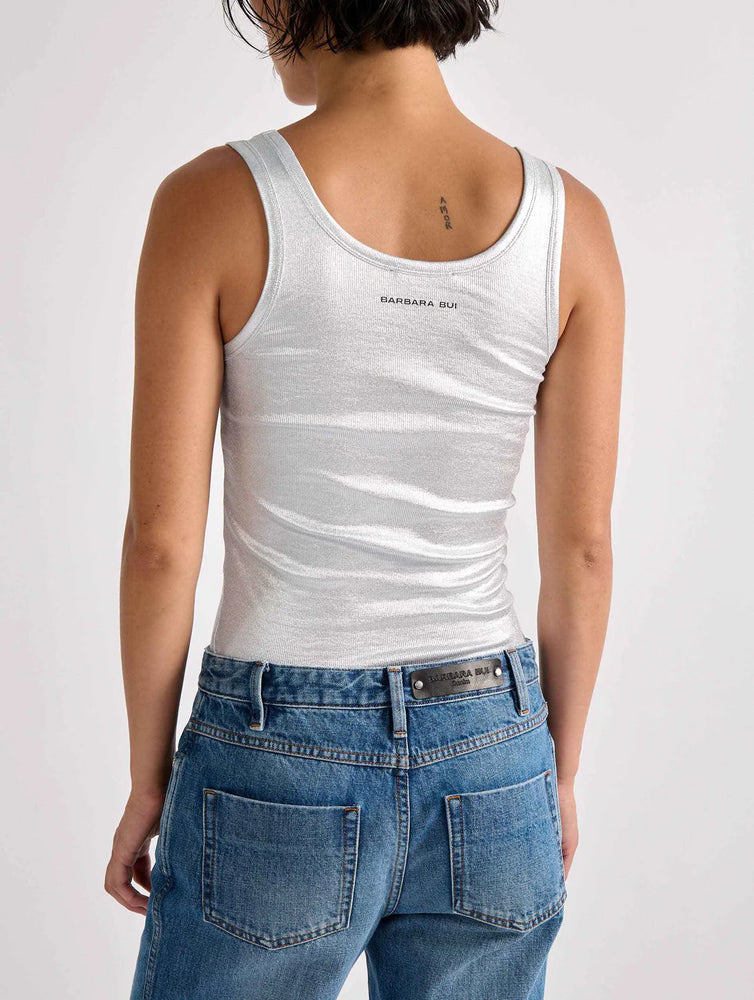 BARBARA BUI Silver metallic ribbed jersey tank top