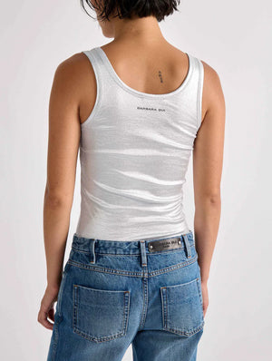 BARBARA BUI Silver metallic ribbed jersey tank top