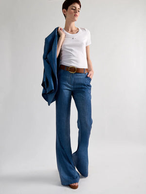 BARBARA Flared denim print trousers