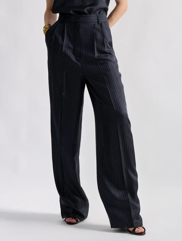 BARBARA BUI Tennis stripe print silk twill high-waisted pleated trousers