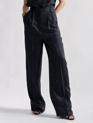 BARBARA BUI Tennis stripe print silk twill high-waisted pleated trousers