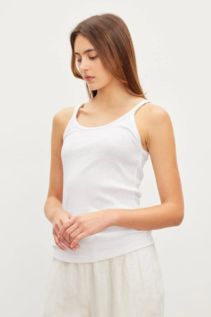 VELVET aliza ribbed cotton layering tank in White
