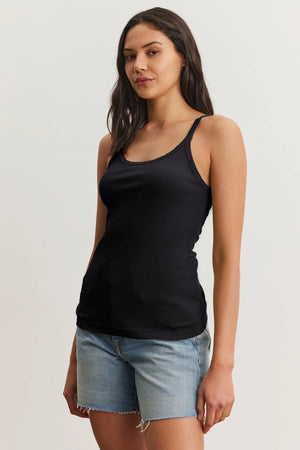VELVET aliza ribbed cotton layering tank in Black