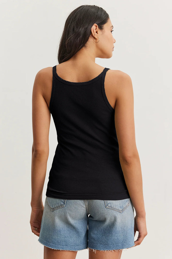 VELVET aliza ribbed cotton layering tank in Black