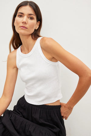 VELVET HARLA RIBBED TANK IN WHITE