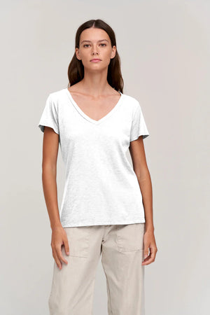 VELVET LILITH COTTON SLUB T-SHIRT IN WHITE