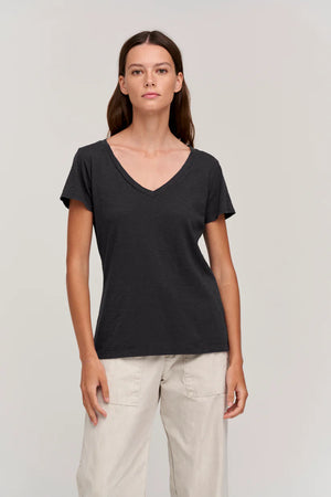 VELVET LILITH COTTON SLUB T-SHIRT IN BLACK