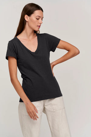 VELVET LILITH COTTON SLUB T-SHIRT IN BLACK