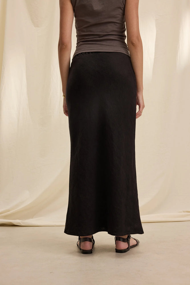 VELVET Beka Heavy Linen Long Skirt in Black