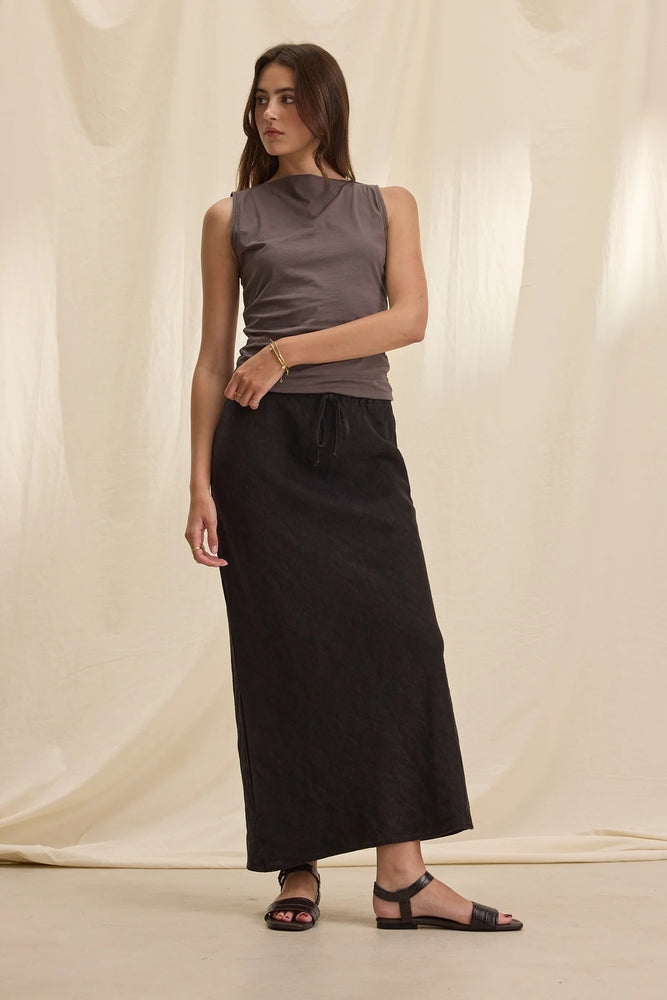 VELVET Beka Heavy Linen Long Skirt in Black