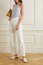 FRAME Rolled High Rise Wide Leg White