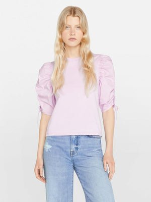FRAME Ruched Tie Sleeve Tee in Lilac