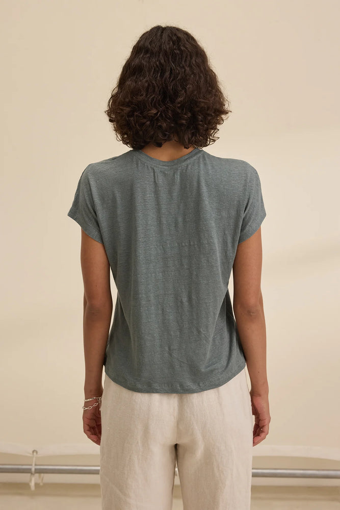 VELVET Jasmine Linen Knit Short Sleeve Tee in Graphite
