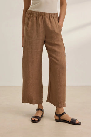 VELVET Lola Woven Linen Pull On Pant in Bark