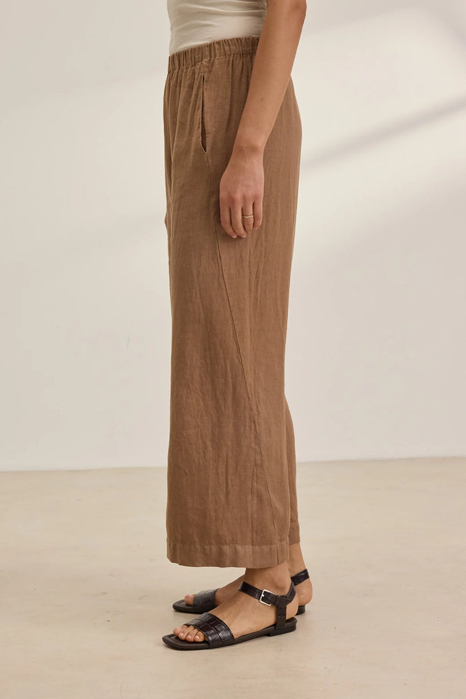 VELVET Lola Woven Linen Pull On Pant in Bark