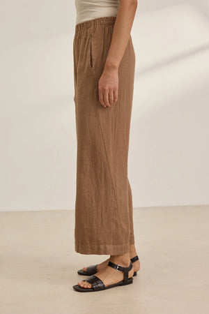 VELVET Lola Woven Linen Pull On Pant in Bark