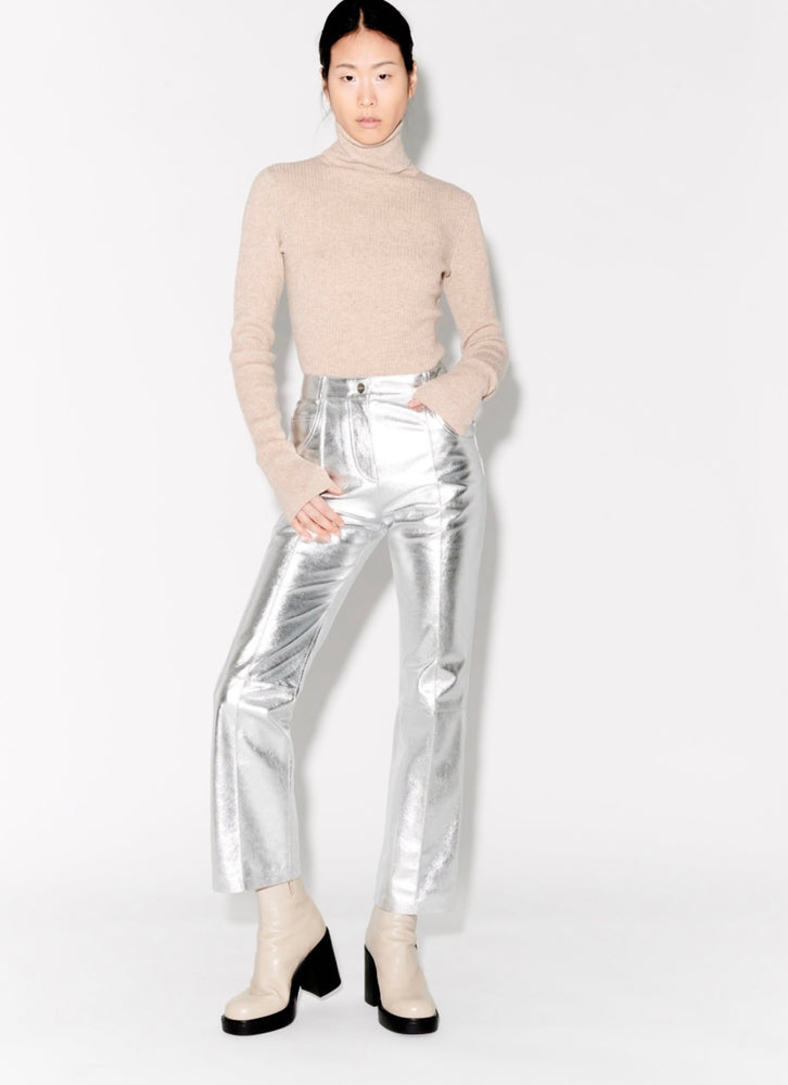 BARBARA BUI METALLIC LEATHER BOOTLEG TROUSERS