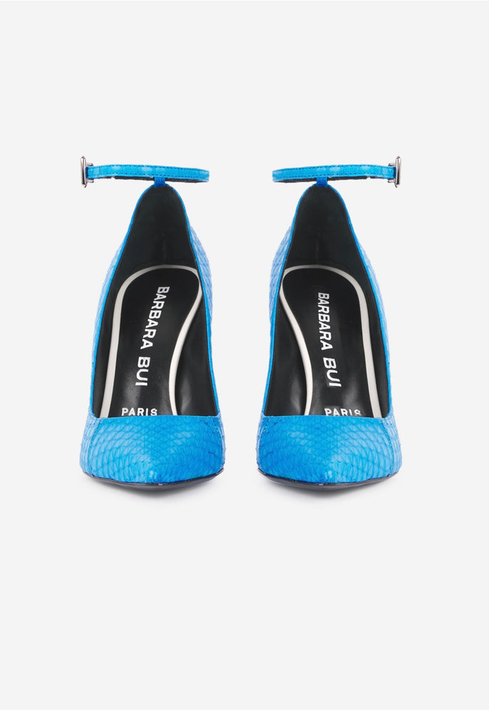 BARBARA BUI TURQUOISE BLUE SNAKESKIN PUMPS